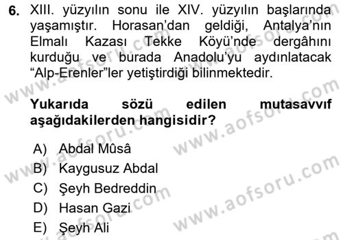 Türk Halk Şiiri Dersi 2025 - 2026 Yılı (Vize) Ara Sınav Soruları 6. Soru