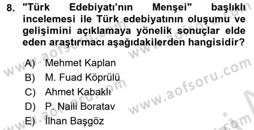 Türk Halk Şiiri Dersi 2025 - 2026 Yılı (Vize) Ara Sınav Soruları 8. Soru