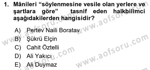 Türk Halk Şiiri Dersi 2025 - 2026 Yılı (Final) Dönem Sonu Sınav Soruları 1. Soru