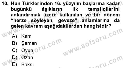 Türk Halk Şiiri Dersi 2025 - 2026 Yılı (Final) Dönem Sonu Sınav Soruları 10. Soru