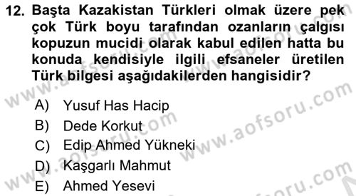 Türk Halk Şiiri Dersi 2025 - 2026 Yılı (Final) Dönem Sonu Sınav Soruları 12. Soru