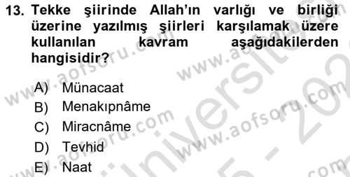 Türk Halk Şiiri Dersi 2025 - 2026 Yılı (Final) Dönem Sonu Sınav Soruları 13. Soru