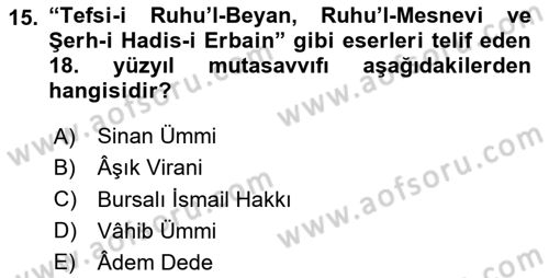 Türk Halk Şiiri Dersi 2025 - 2026 Yılı (Final) Dönem Sonu Sınav Soruları 15. Soru