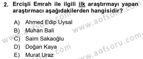 Türk Halk Şiiri Dersi 2025 - 2026 Yılı (Final) Dönem Sonu Sınav Soruları 2. Soru