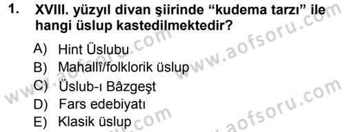 XVIII. Yüzyıl Türk Edebiyatı Dersi 2012 - 2013 Yılı (Vize) Ara Sınav Soruları 1. Soru