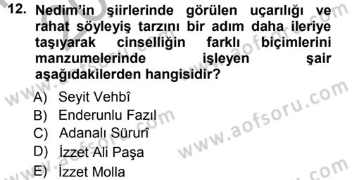 XVIII. Yüzyıl Türk Edebiyatı Dersi 2012 - 2013 Yılı (Vize) Ara Sınav Soruları 12. Soru