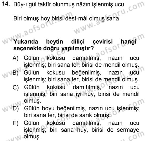 XVIII. Yüzyıl Türk Edebiyatı Dersi 2012 - 2013 Yılı (Vize) Ara Sınav Soruları 14. Soru