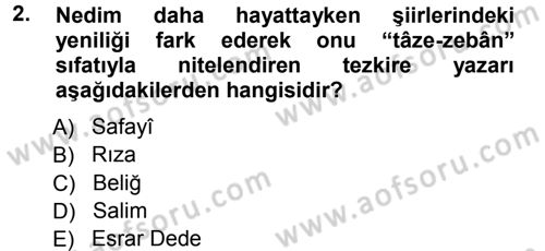 XVIII. Yüzyıl Türk Edebiyatı Dersi 2012 - 2013 Yılı (Vize) Ara Sınav Soruları 2. Soru