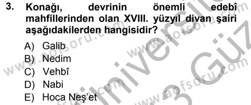 XVIII. Yüzyıl Türk Edebiyatı Dersi 2012 - 2013 Yılı (Vize) Ara Sınav Soruları 3. Soru