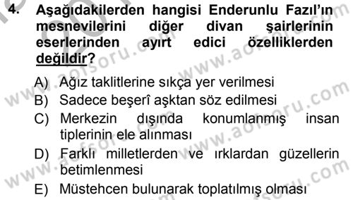 XVIII. Yüzyıl Türk Edebiyatı Dersi 2012 - 2013 Yılı (Vize) Ara Sınav Soruları 4. Soru