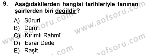 XVIII. Yüzyıl Türk Edebiyatı Dersi 2012 - 2013 Yılı (Vize) Ara Sınav Soruları 9. Soru