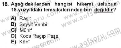 XVIII. Yüzyıl Türk Edebiyatı Dersi 2012 - 2013 Yılı Tek Ders Sınav Soruları 16. Soru