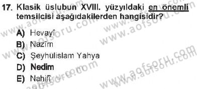 XVIII. Yüzyıl Türk Edebiyatı Dersi 2012 - 2013 Yılı Tek Ders Sınav Soruları 17. Soru
