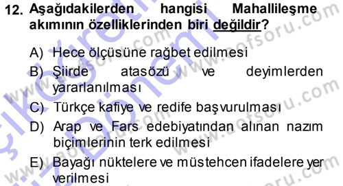 XVIII. Yüzyıl Türk Edebiyatı Dersi 2013 - 2014 Yılı (Vize) Ara Sınav Soruları 12. Soru