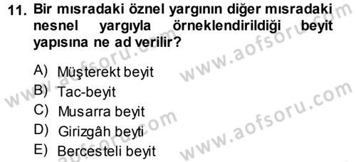 XVIII. Yüzyıl Türk Edebiyatı Dersi 2013 - 2014 Yılı Tek Ders Sınav Soruları 11. Soru