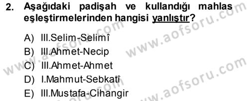 XVIII. Yüzyıl Türk Edebiyatı Dersi 2013 - 2014 Yılı Tek Ders Sınav Soruları 2. Soru