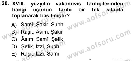 XVIII. Yüzyıl Türk Edebiyatı Dersi 2013 - 2014 Yılı Tek Ders Sınav Soruları 20. Soru
