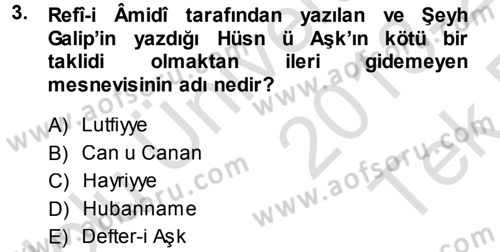 XVIII. Yüzyıl Türk Edebiyatı Dersi 2013 - 2014 Yılı Tek Ders Sınav Soruları 3. Soru