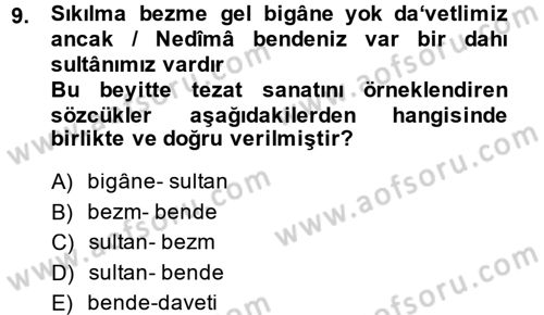XVIII. Yüzyıl Türk Edebiyatı Dersi 2013 - 2014 Yılı Tek Ders Sınav Soruları 9. Soru