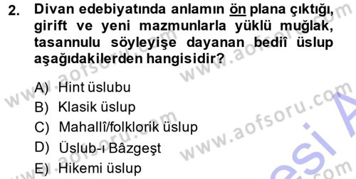 XVIII. Yüzyıl Türk Edebiyatı Dersi 2014 - 2015 Yılı (Vize) Ara Sınav Soruları 2. Soru