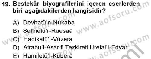 XVIII. Yüzyıl Türk Edebiyatı Dersi 2014 - 2015 Yılı (Final) Dönem Sonu Sınav Soruları 19. Soru