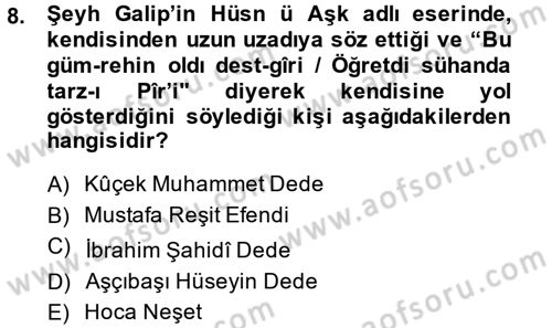 XVIII. Yüzyıl Türk Edebiyatı Dersi 2014 - 2015 Yılı (Final) Dönem Sonu Sınav Soruları 8. Soru
