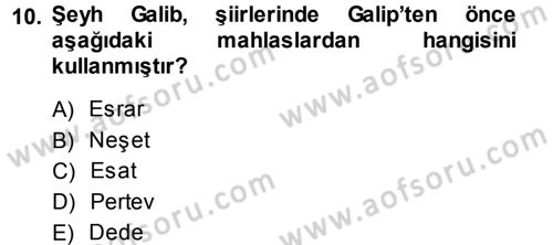 XVIII. Yüzyıl Türk Edebiyatı Dersi 2014 - 2015 Yılı Tek Ders Sınav Soruları 10. Soru