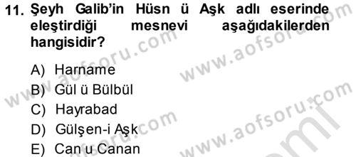 XVIII. Yüzyıl Türk Edebiyatı Dersi 2014 - 2015 Yılı Tek Ders Sınav Soruları 11. Soru