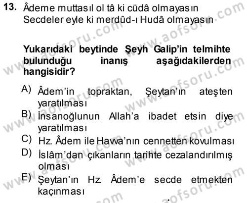 XVIII. Yüzyıl Türk Edebiyatı Dersi 2014 - 2015 Yılı Tek Ders Sınav Soruları 13. Soru