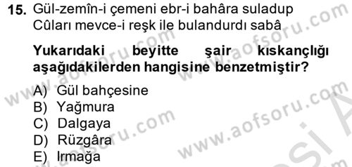 XVIII. Yüzyıl Türk Edebiyatı Dersi 2014 - 2015 Yılı Tek Ders Sınav Soruları 15. Soru