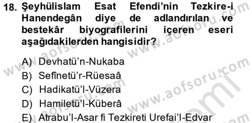 XVIII. Yüzyıl Türk Edebiyatı Dersi 2014 - 2015 Yılı Tek Ders Sınav Soruları 18. Soru