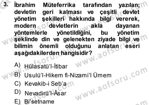 XVIII. Yüzyıl Türk Edebiyatı Dersi 2014 - 2015 Yılı Tek Ders Sınav Soruları 3. Soru