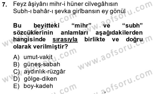 XVIII. Yüzyıl Türk Edebiyatı Dersi 2014 - 2015 Yılı Tek Ders Sınav Soruları 7. Soru