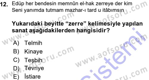 XVIII. Yüzyıl Türk Edebiyatı Dersi 2015 - 2016 Yılı (Vize) Ara Sınav Soruları 12. Soru