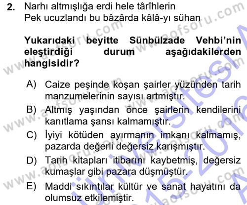 XVIII. Yüzyıl Türk Edebiyatı Dersi 2015 - 2016 Yılı (Vize) Ara Sınav Soruları 2. Soru