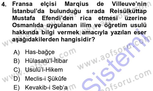 XVIII. Yüzyıl Türk Edebiyatı Dersi 2015 - 2016 Yılı (Vize) Ara Sınav Soruları 4. Soru