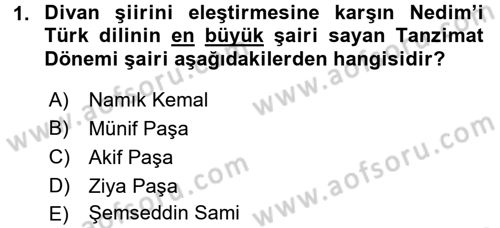 XVIII. Yüzyıl Türk Edebiyatı Dersi 2015 - 2016 Yılı Tek Ders Sınav Soruları 1. Soru