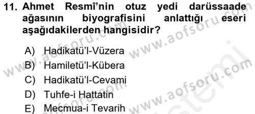 XVIII. Yüzyıl Türk Edebiyatı Dersi 2015 - 2016 Yılı Tek Ders Sınav Soruları 11. Soru