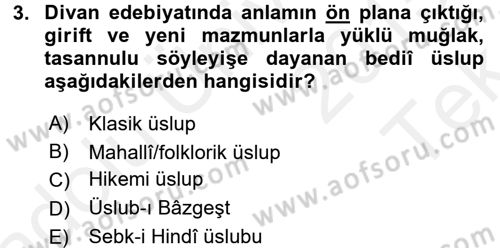 XVIII. Yüzyıl Türk Edebiyatı Dersi 2015 - 2016 Yılı Tek Ders Sınav Soruları 3. Soru