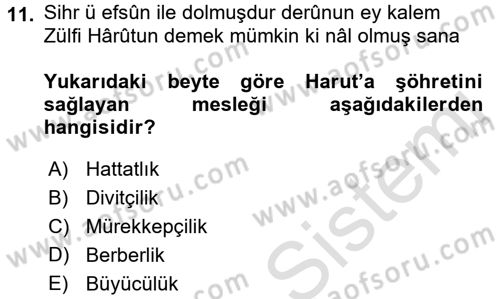XVIII. Yüzyıl Türk Edebiyatı Dersi 2016 - 2017 Yılı (Vize) Ara Sınav Soruları 11. Soru