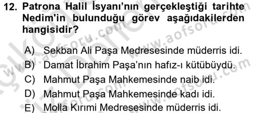 XVIII. Yüzyıl Türk Edebiyatı Dersi 2016 - 2017 Yılı (Vize) Ara Sınav Soruları 12. Soru