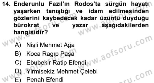 XVIII. Yüzyıl Türk Edebiyatı Dersi 2016 - 2017 Yılı (Vize) Ara Sınav Soruları 14. Soru