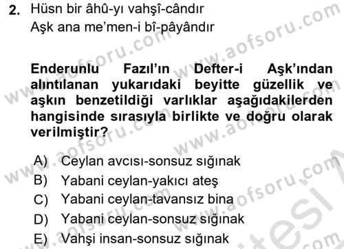 XVIII. Yüzyıl Türk Edebiyatı Dersi 2016 - 2017 Yılı (Vize) Ara Sınav Soruları 2. Soru