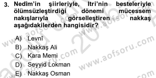 XVIII. Yüzyıl Türk Edebiyatı Dersi 2016 - 2017 Yılı (Vize) Ara Sınav Soruları 3. Soru