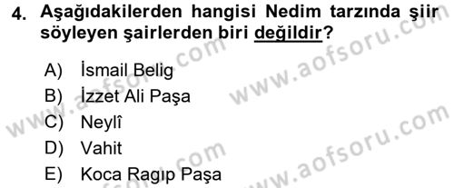 XVIII. Yüzyıl Türk Edebiyatı Dersi 2016 - 2017 Yılı (Vize) Ara Sınav Soruları 4. Soru