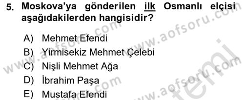 XVIII. Yüzyıl Türk Edebiyatı Dersi 2016 - 2017 Yılı (Vize) Ara Sınav Soruları 5. Soru