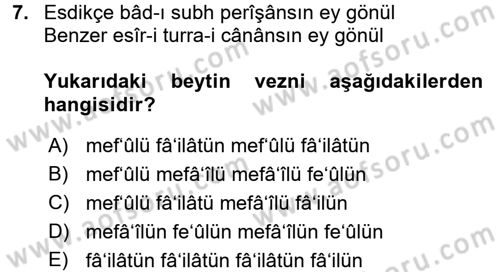 XVIII. Yüzyıl Türk Edebiyatı Dersi 2016 - 2017 Yılı (Vize) Ara Sınav Soruları 7. Soru