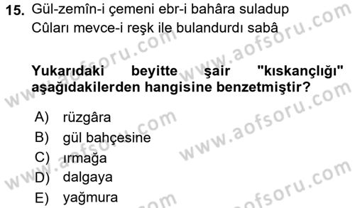 XVIII. Yüzyıl Türk Edebiyatı Dersi 2016 - 2017 Yılı (Final) Dönem Sonu Sınav Soruları 15. Soru
