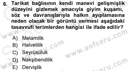 XVIII. Yüzyıl Türk Edebiyatı Dersi 2016 - 2017 Yılı (Final) Dönem Sonu Sınav Soruları 6. Soru