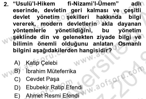 XVIII. Yüzyıl Türk Edebiyatı Dersi 2017 - 2018 Yılı (Vize) Ara Sınav Soruları 2. Soru